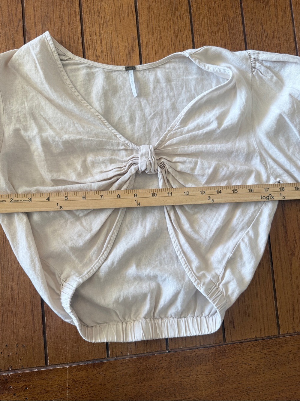 YFB Young Fabulous & Broke Cream Linen Blend Knot Front Crop Top Small - Picture 4 of 7